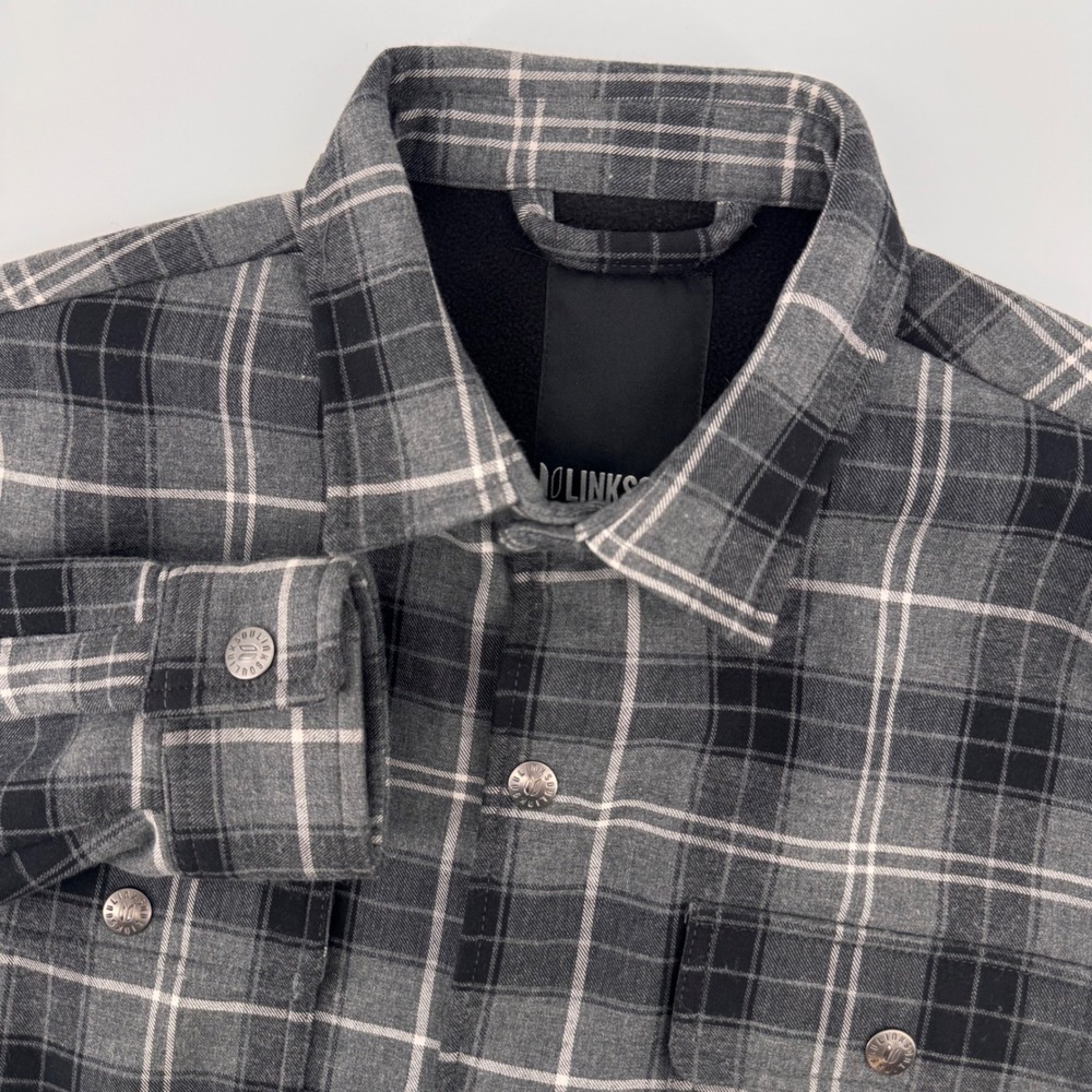 Linksoul Shirt Jacket Mens M Grey Plaid Fleece Lined Snap Front Flannel Shacket - Picture 1 of 8
